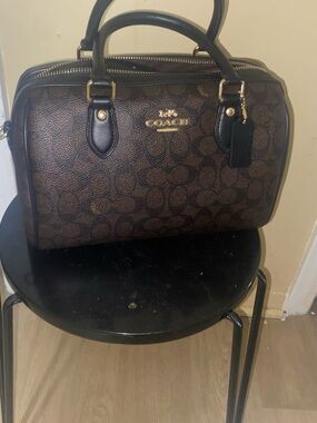 Coach Brown Signature Dome Satchel with Black Trim